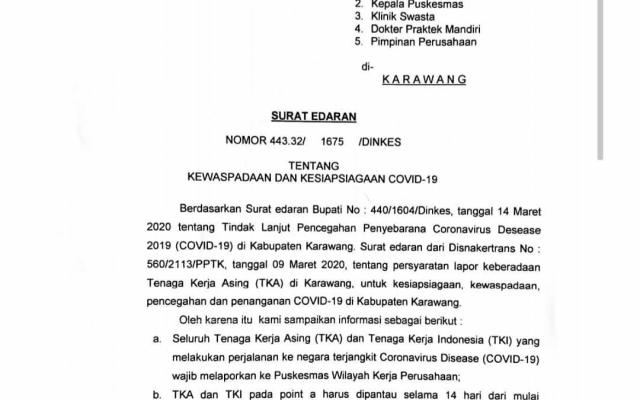 Surat Edaran Tentang Kewaspadaan Dan Kesiagaan Covid 19 Situs Resmi Pemerintah Daerah Kabupaten Karawang